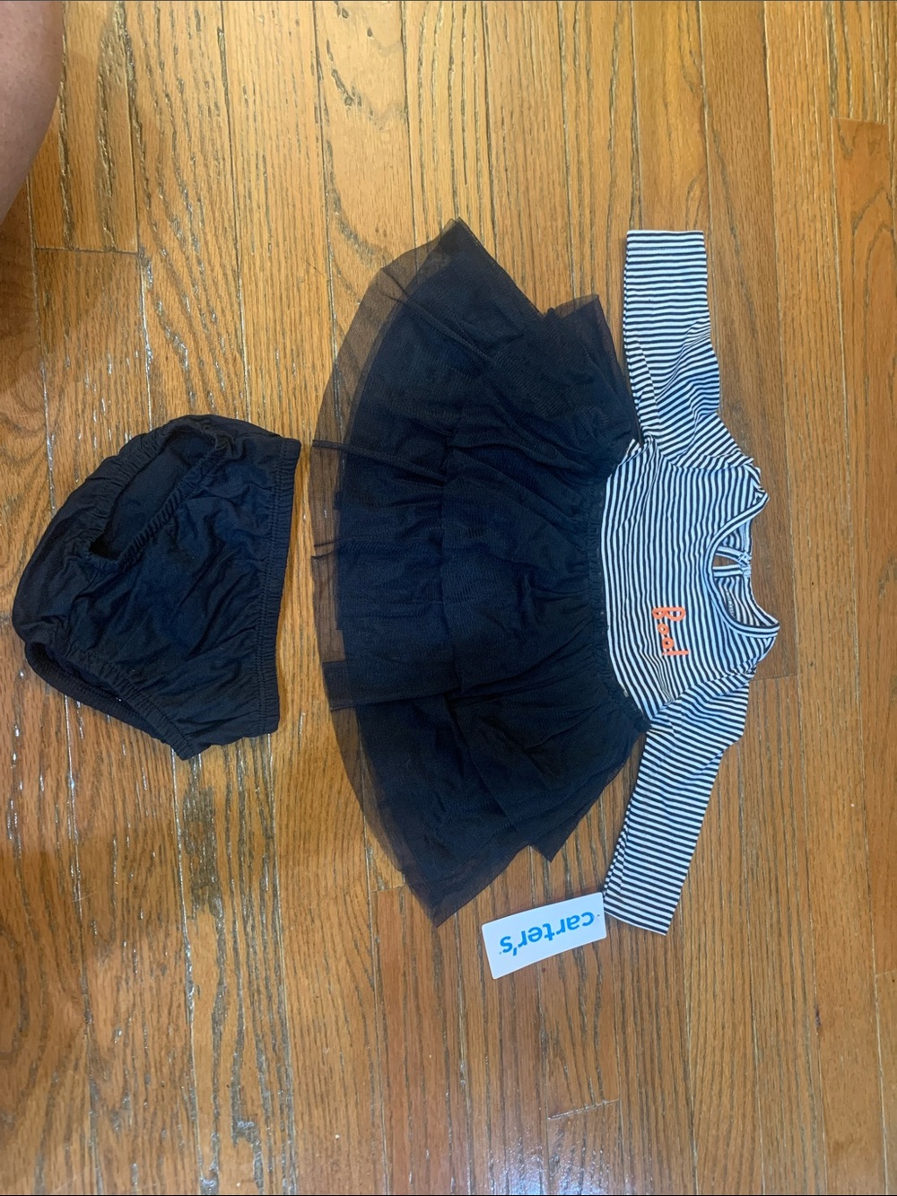 Carter's Black Tulle Skirted Bodysuit with Navy and White Striped Top